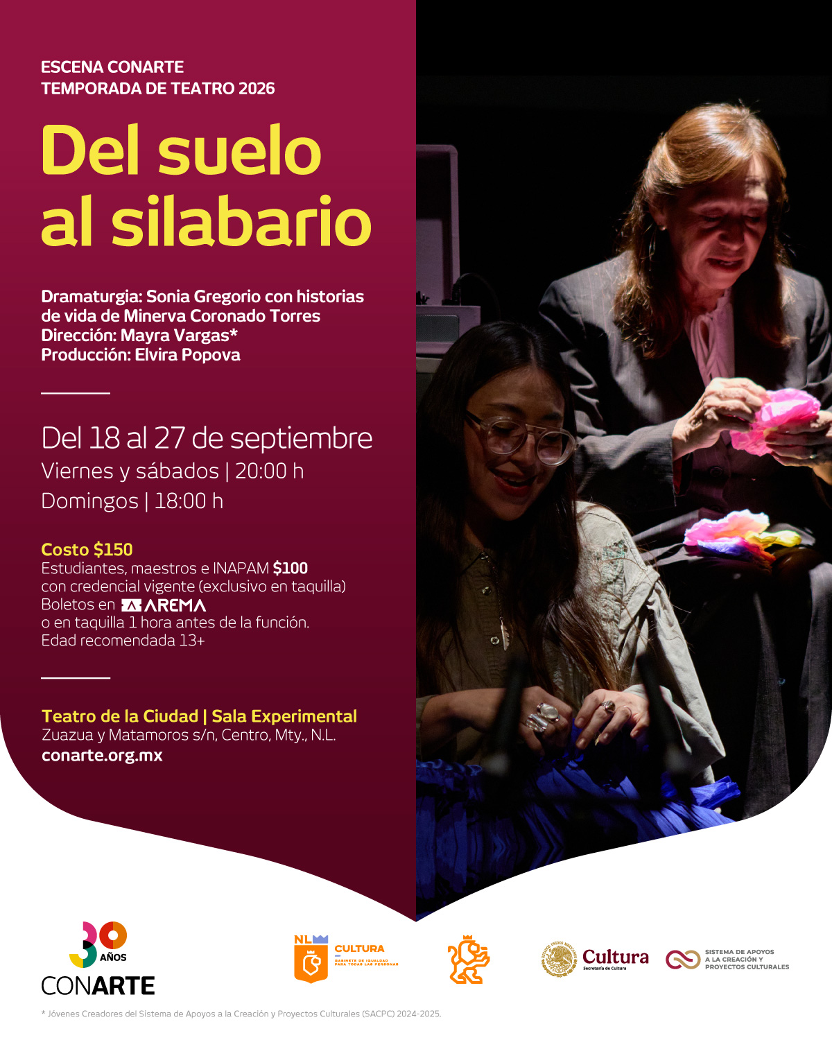 Flyer de Temporada de Teatro 2026 I Del suelo al silabario