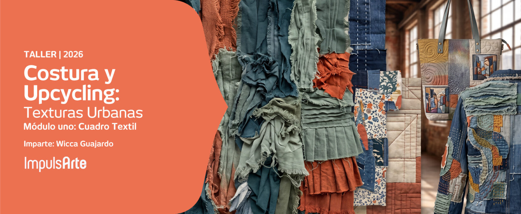 Flyer de Taller de costura y upcycling: texturas urbanas